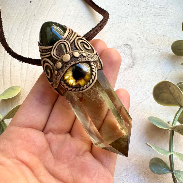 Spiritual pendant featuring polished citrine and red garnet