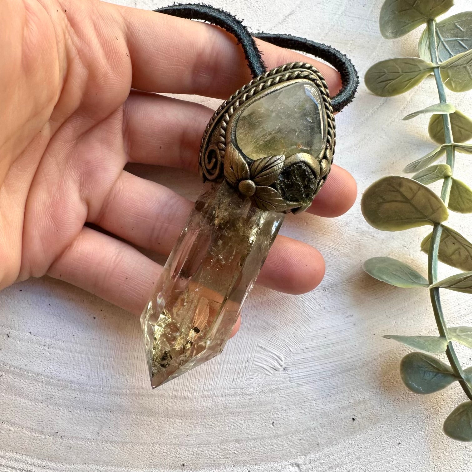 Spiritual necklace featuring polished citrine and moldavite