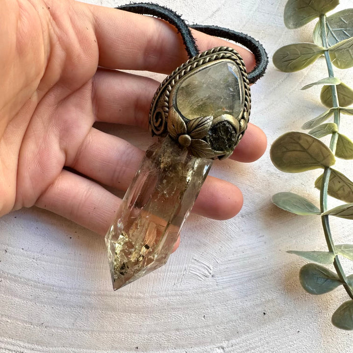 Spiritual necklace featuring polished citrine and moldavite