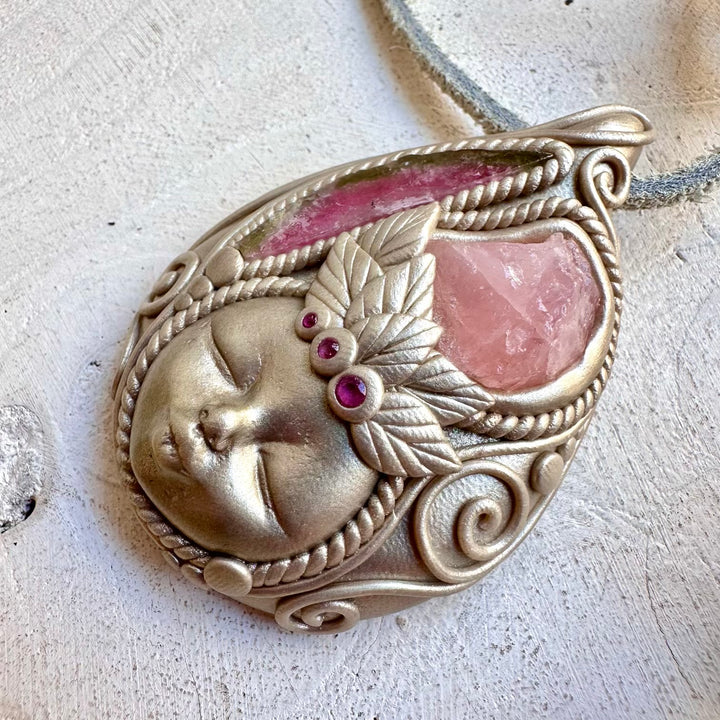 Unique handcrafted goddess crystal gemstone pendant necklace