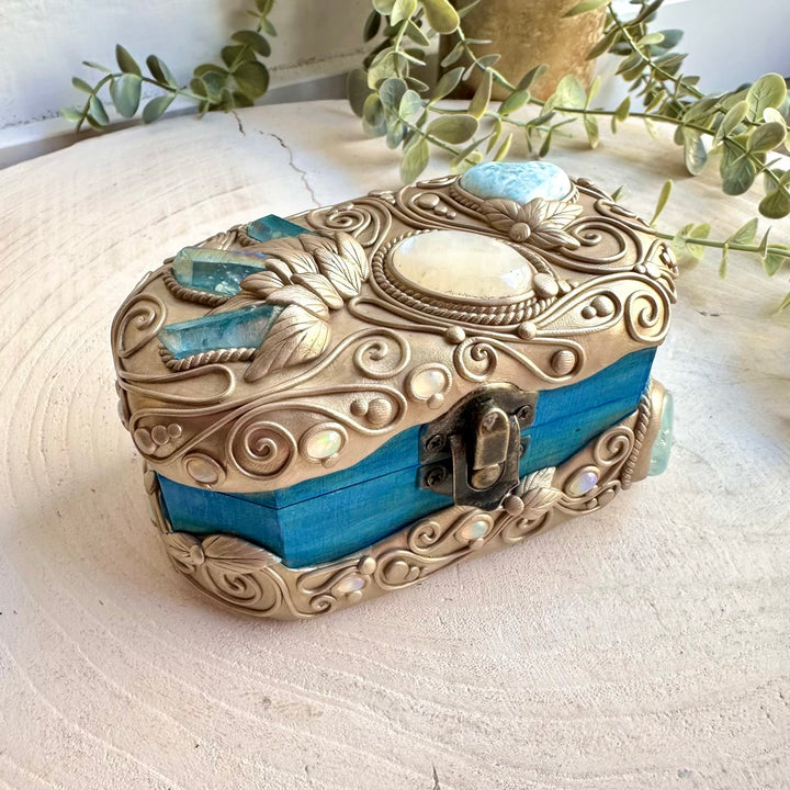 A magical handmade crystal home decor piece for storing treasured items, creating an altar display, or adding a beautiful spiritual touch to your space.