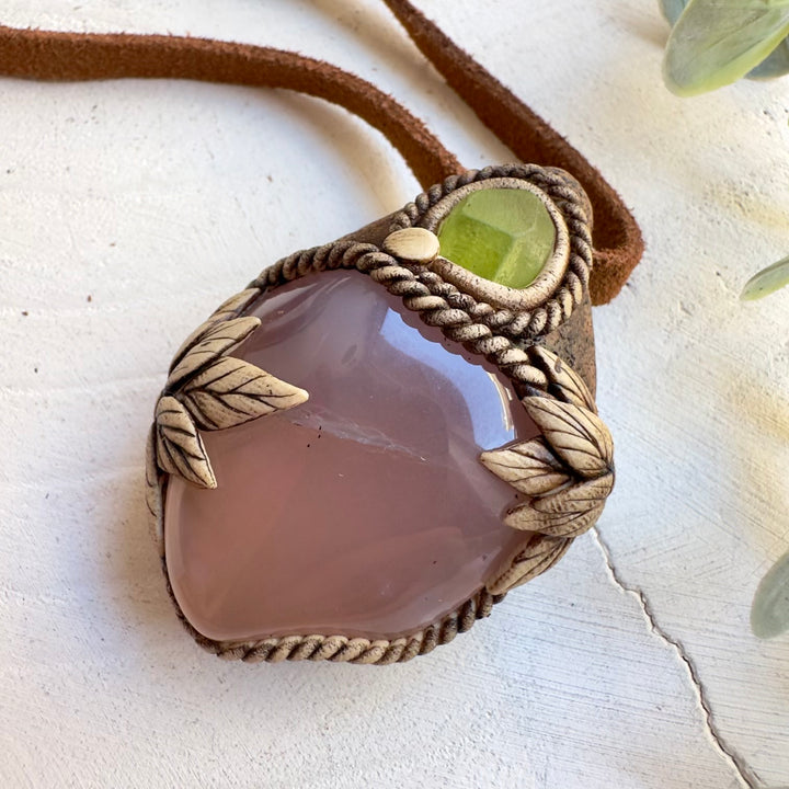 Healing crystal necklace for emotional balance and positivity with chalcedony and peridot