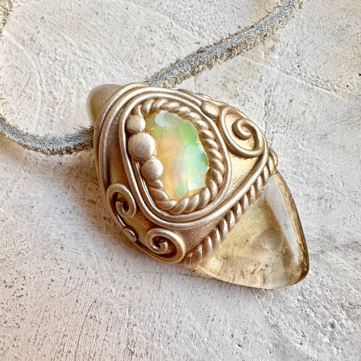 Metaphysical boho jewelry citrine Ethiopian opal necklace