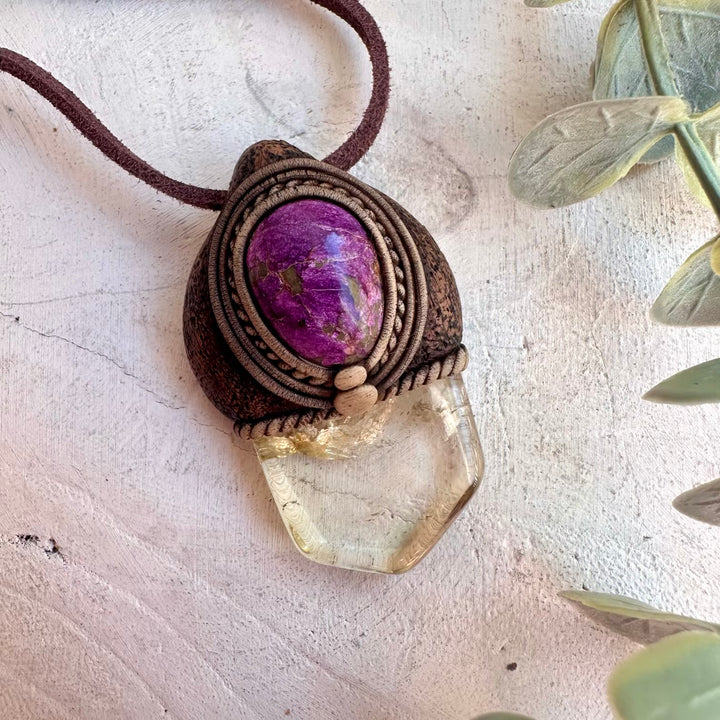 One of a kind crystal healing necklace with natural gemstones
