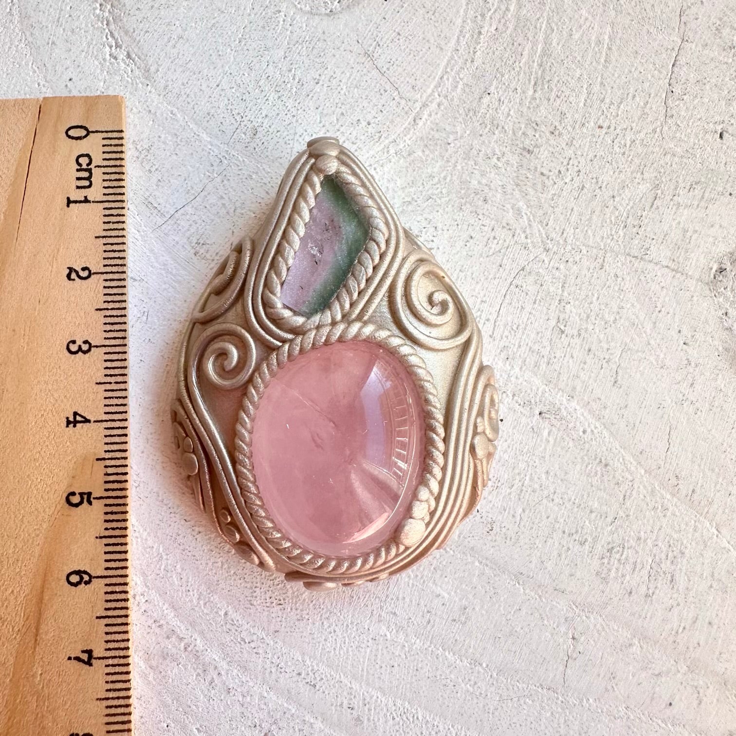Protection amulet crystal necklace with rose quartz and watermelon tourmaline gemstones