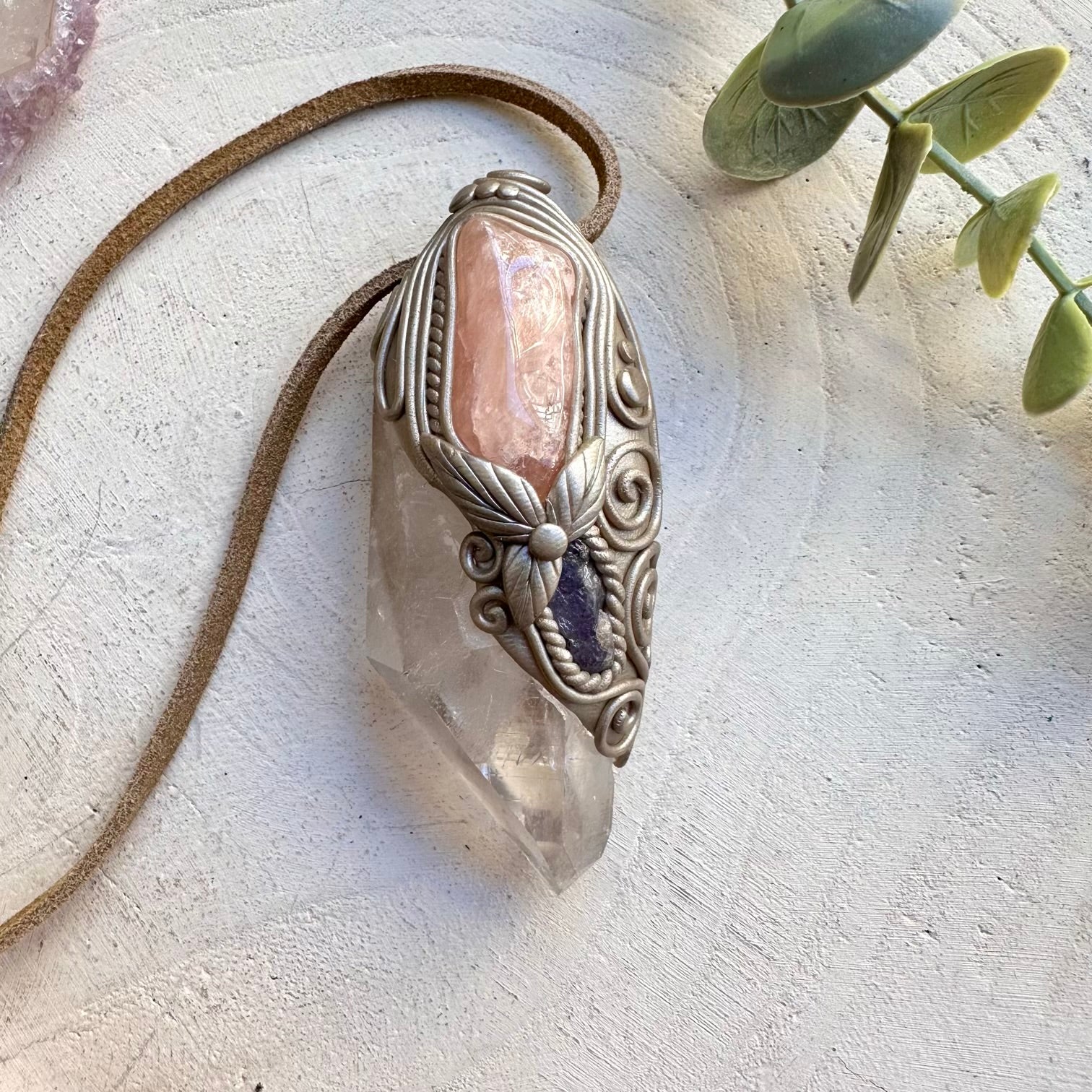 Spiritual jewelry combining quartz morganite and tanzanite