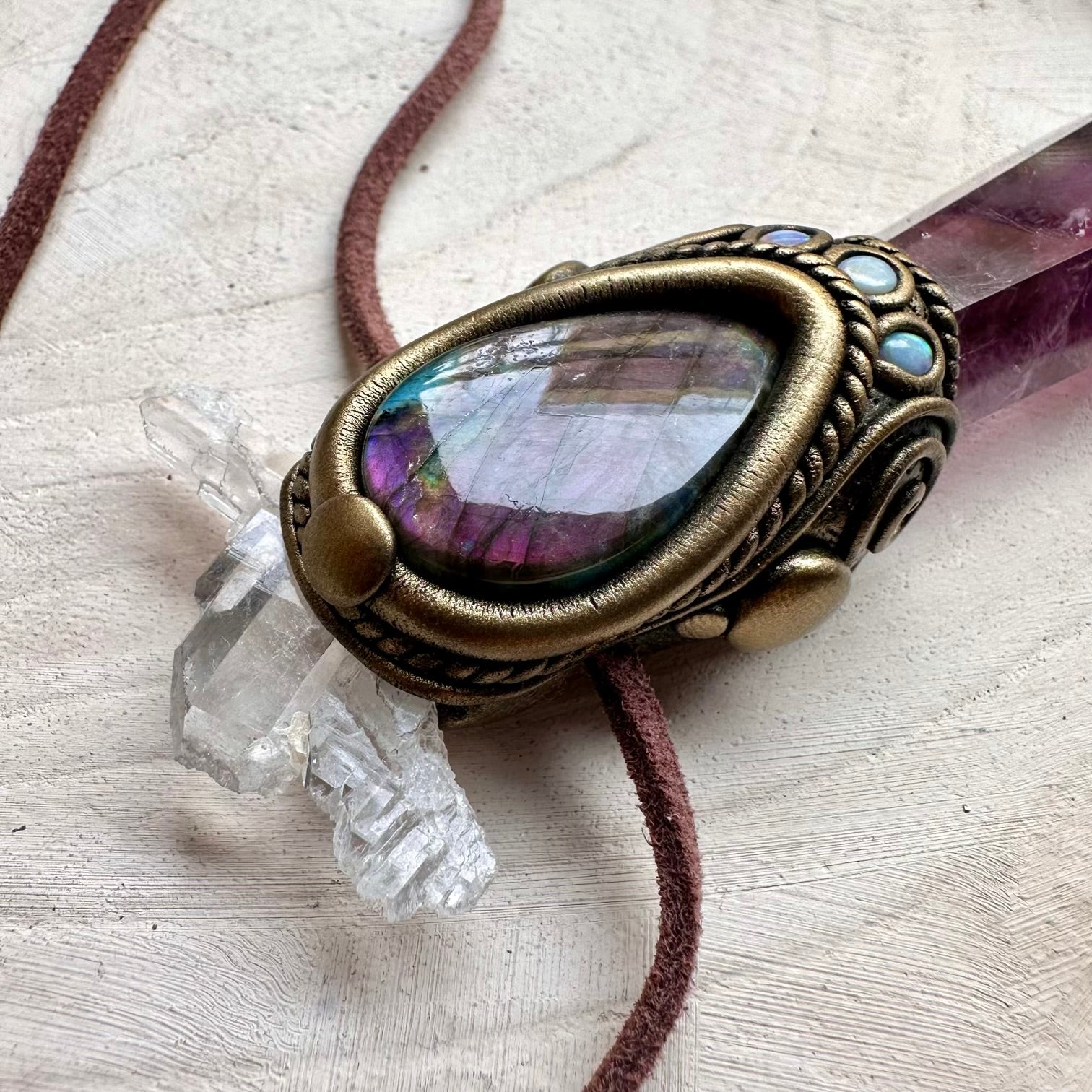 Spiritual jewelry combining amethyst labradorite and opal