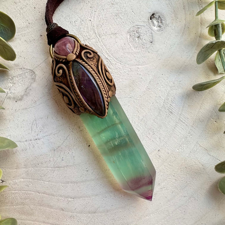 Spiritual jewelry combining fluorite labradorite and quartz