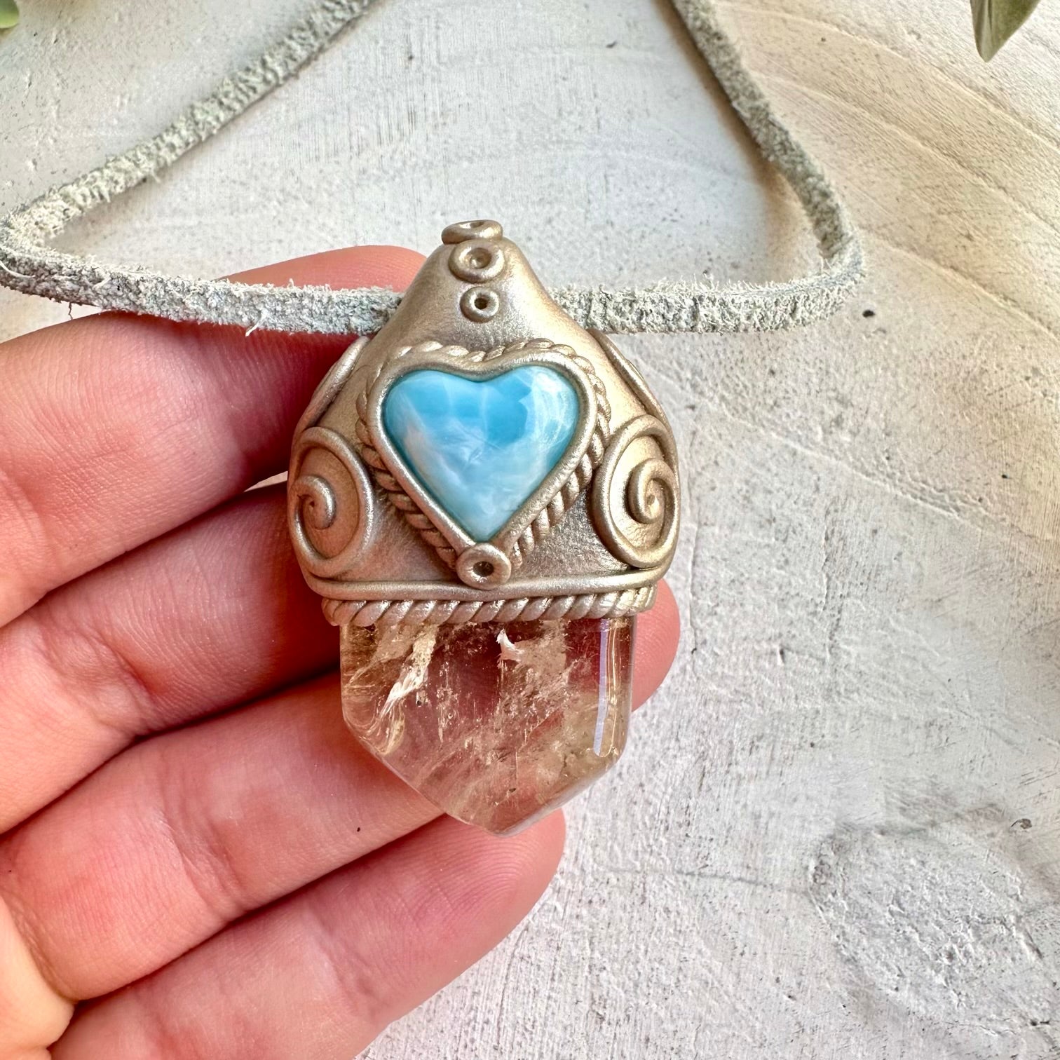 Raw gemstone necklace citrine larimar healing crystal jewelry