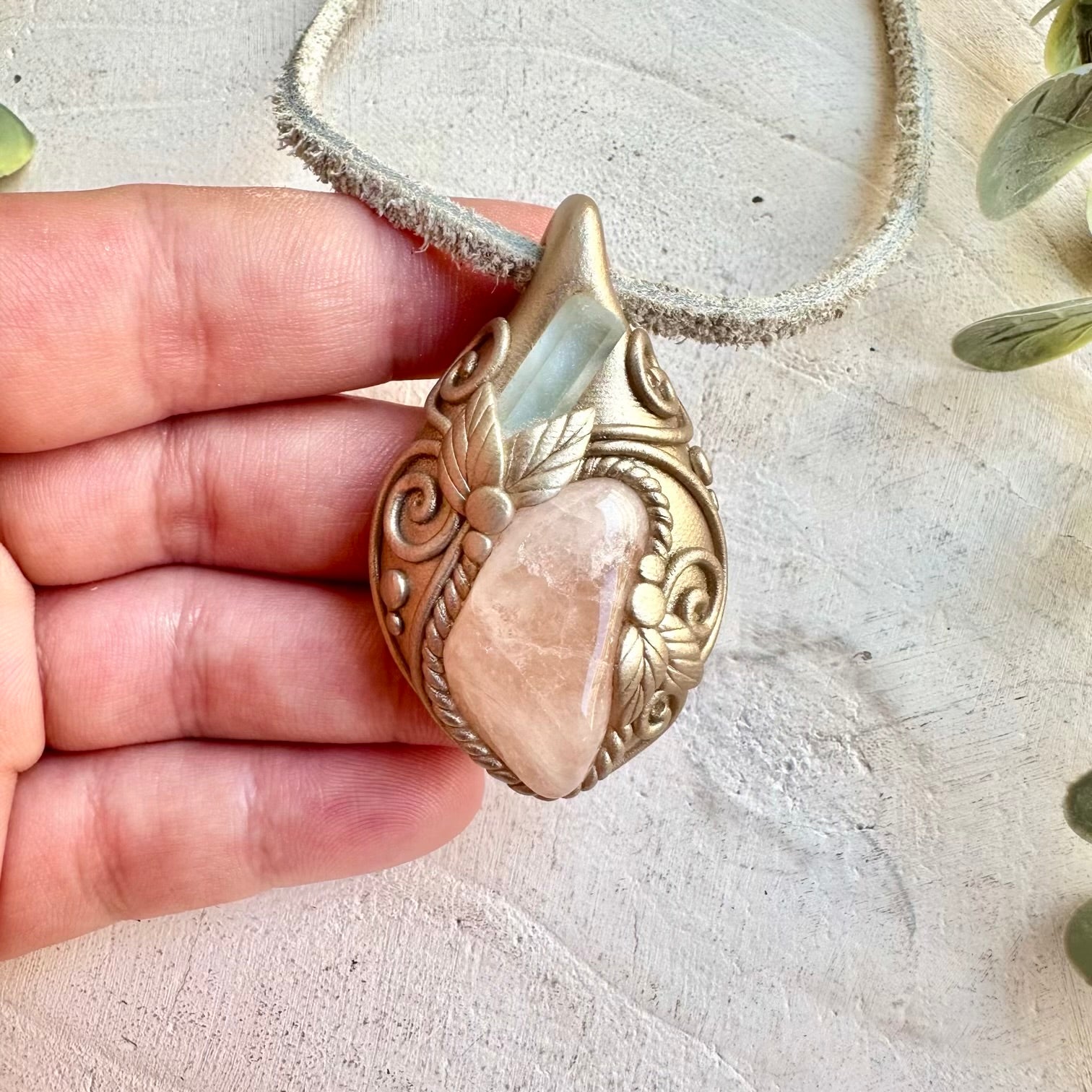 Statement crystal necklace goddess jewelry soft pink blue energy piece