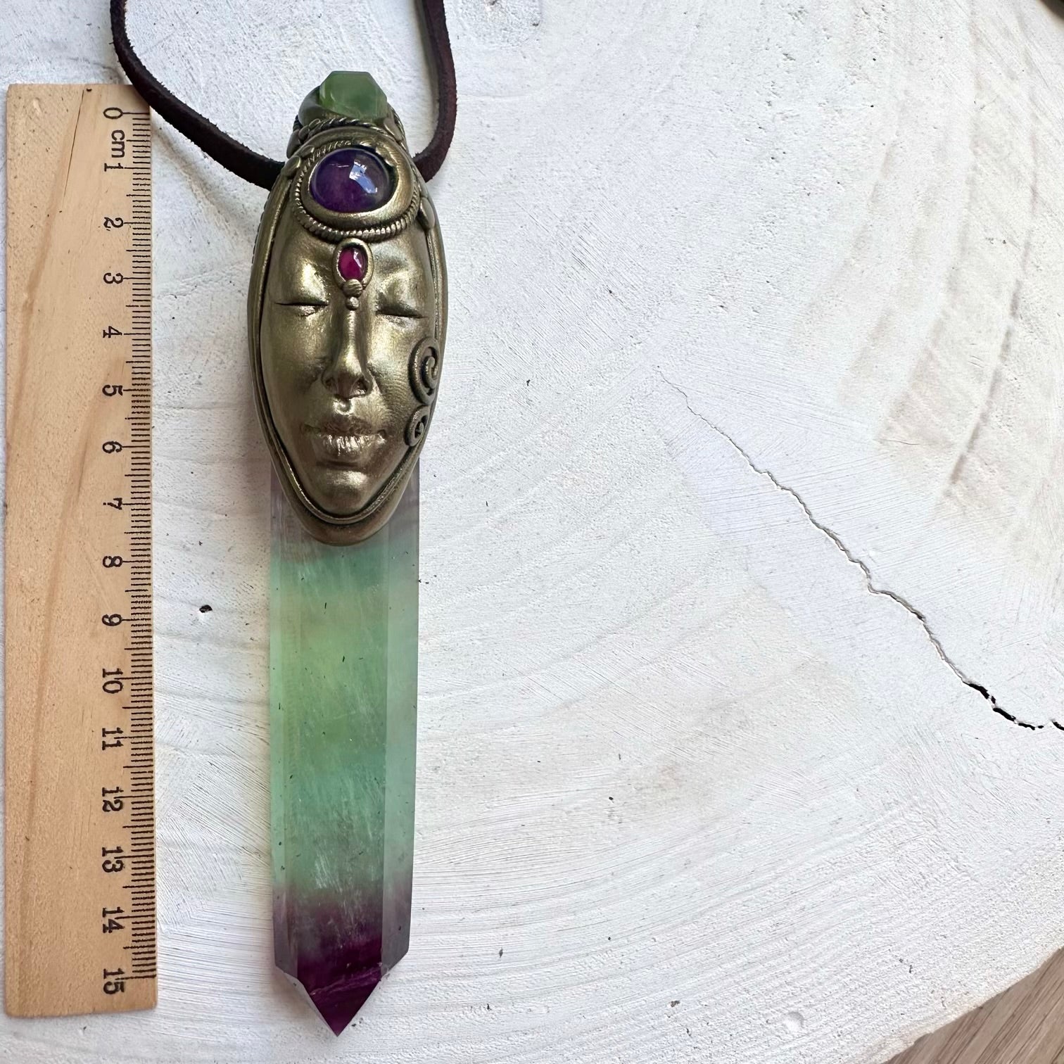 Unique handcrafted crystal wand goddess pendant necklace