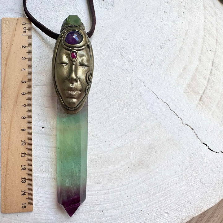 Unique handcrafted crystal wand goddess pendant necklace
