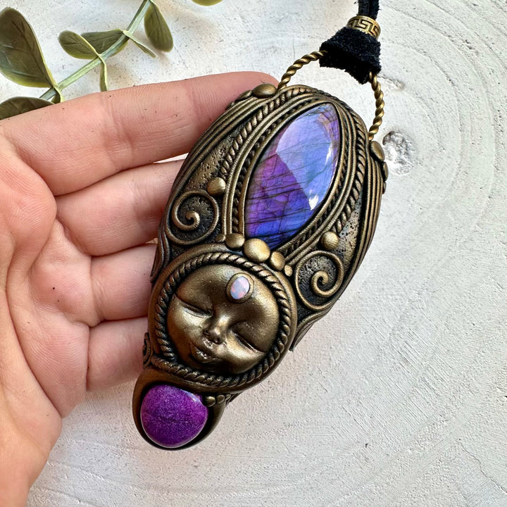 Spiritual inner goddess jewelry combining labradorite stichtite and opal