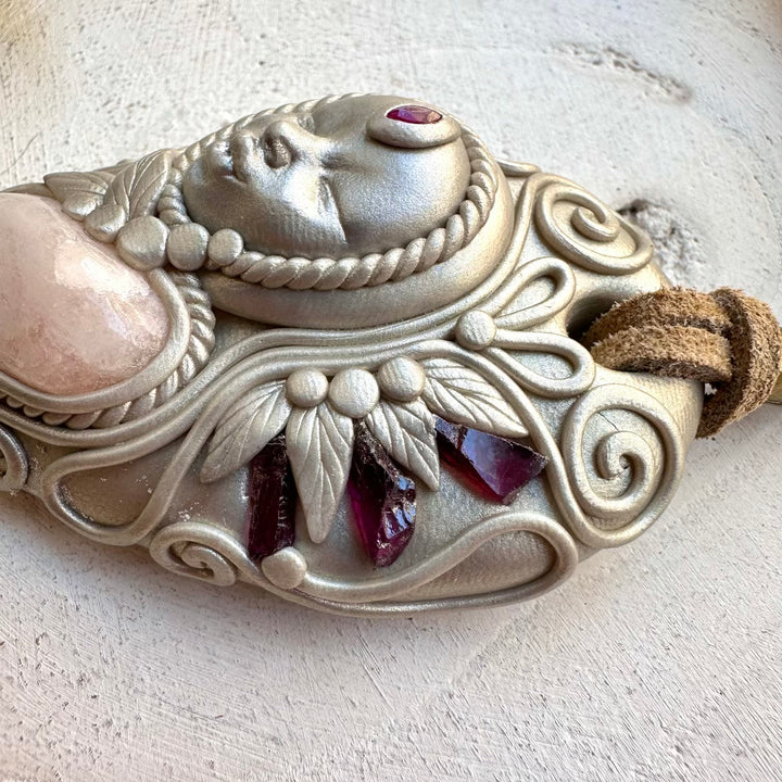 Spiritual jewelry combining morganite rhodolite garnet and ruby