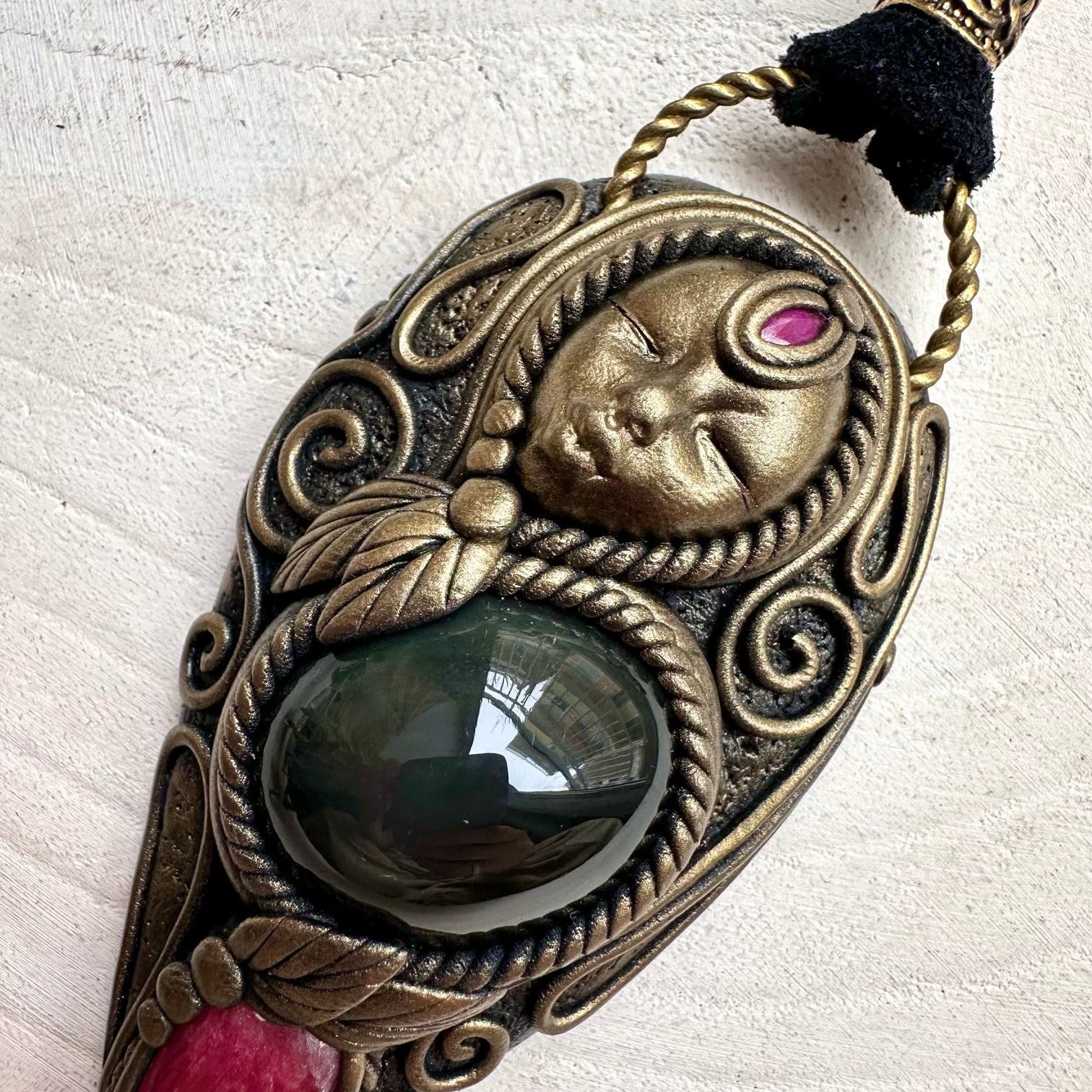 One of a kind goddess necklace with rainbow obsidian gemstone