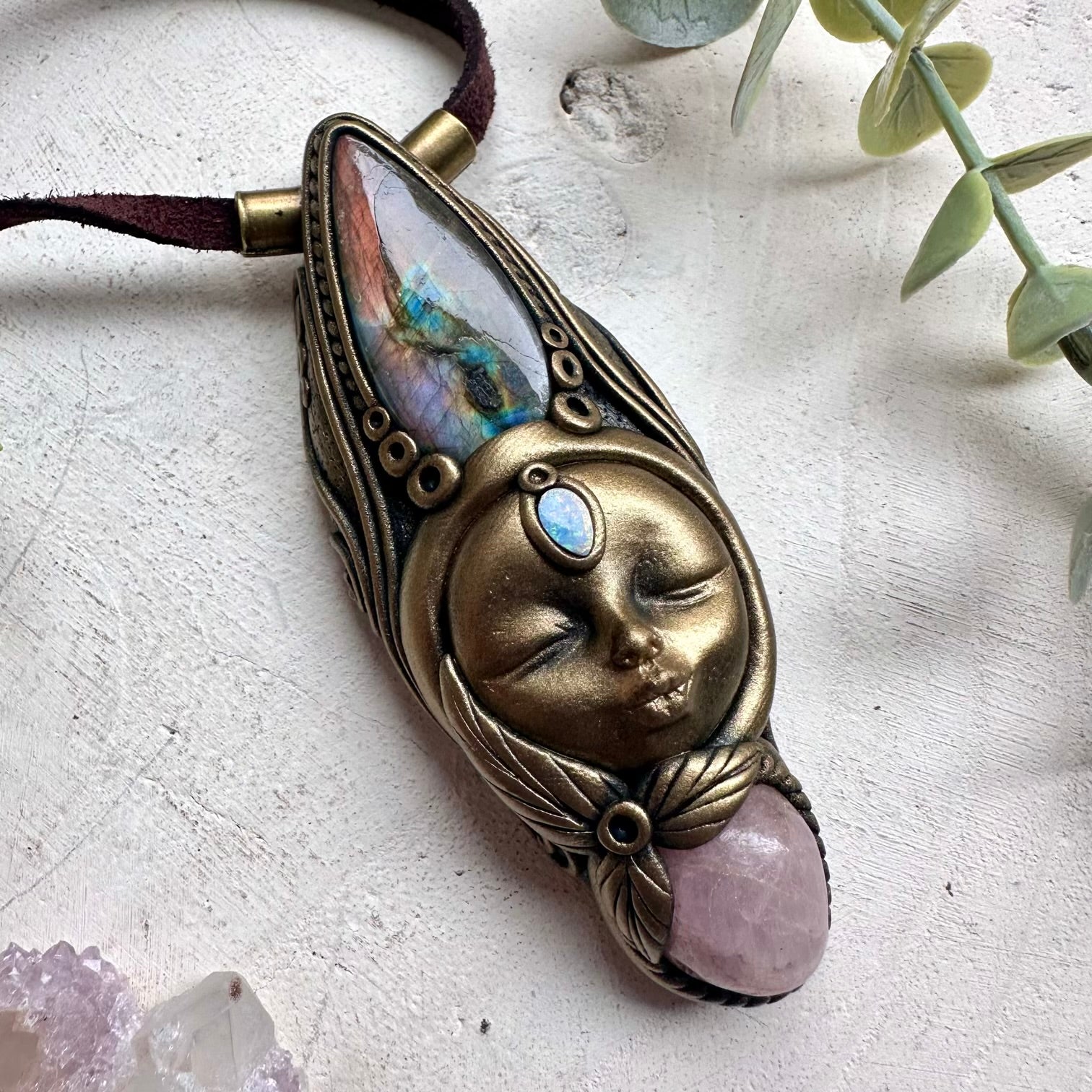 Labradorite kunzite and opal healing crystal necklace