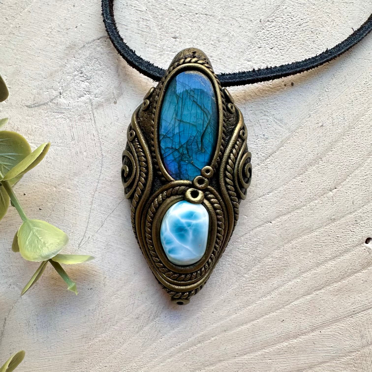 Labradorite and larimar necklace handmade healing crystal jewelry