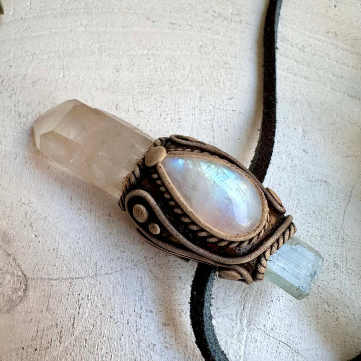 Spiritual jewelry combining quartz aquamarine and moonstone
