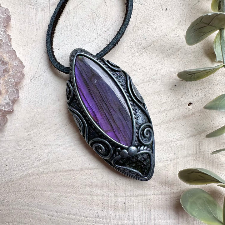 One of a kind labradorite and moldavite gemstone necklace