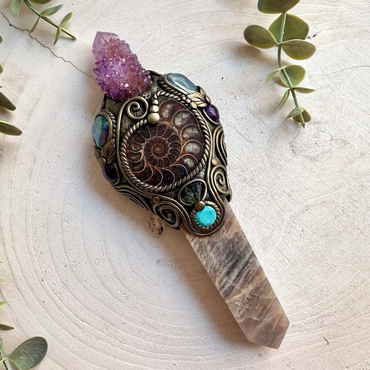 One of a kind crystal energy wand designed for collectors, meditation and crystal lovers.