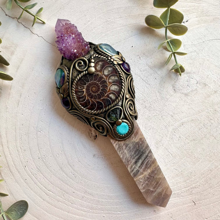 One of a kind crystal energy wand designed for collectors, meditation and crystal lovers.