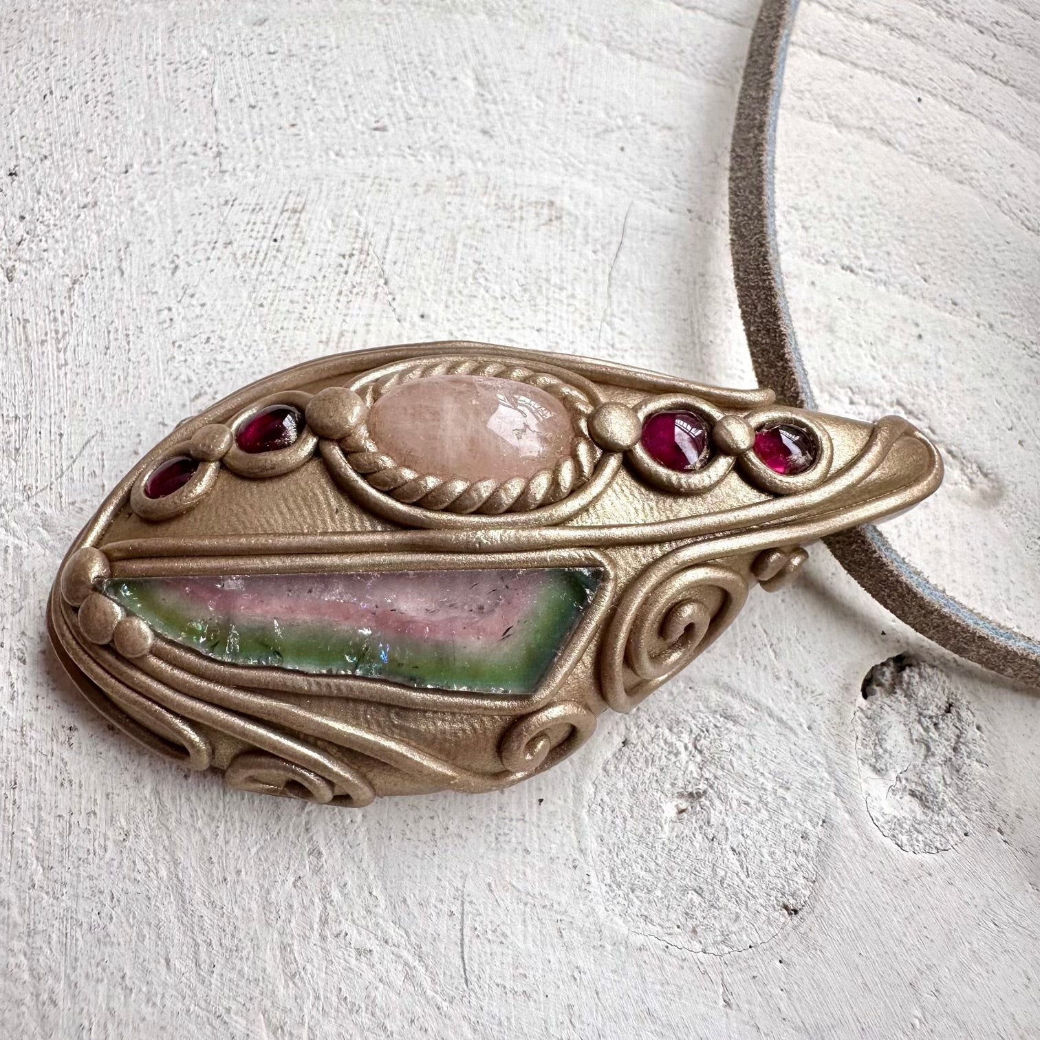One of a kind watermelon tourmaline gemstone necklace