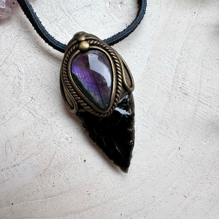 One of a kind obsidian and labradorite gemstone necklace