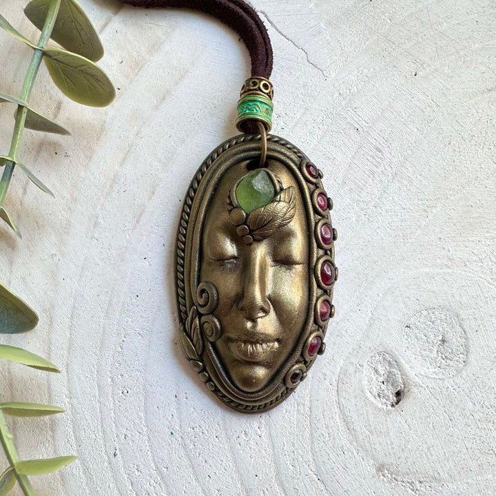 Peridot and Rhodolite Garnet Goddess necklace handcrafted with genuine natural gemstones.