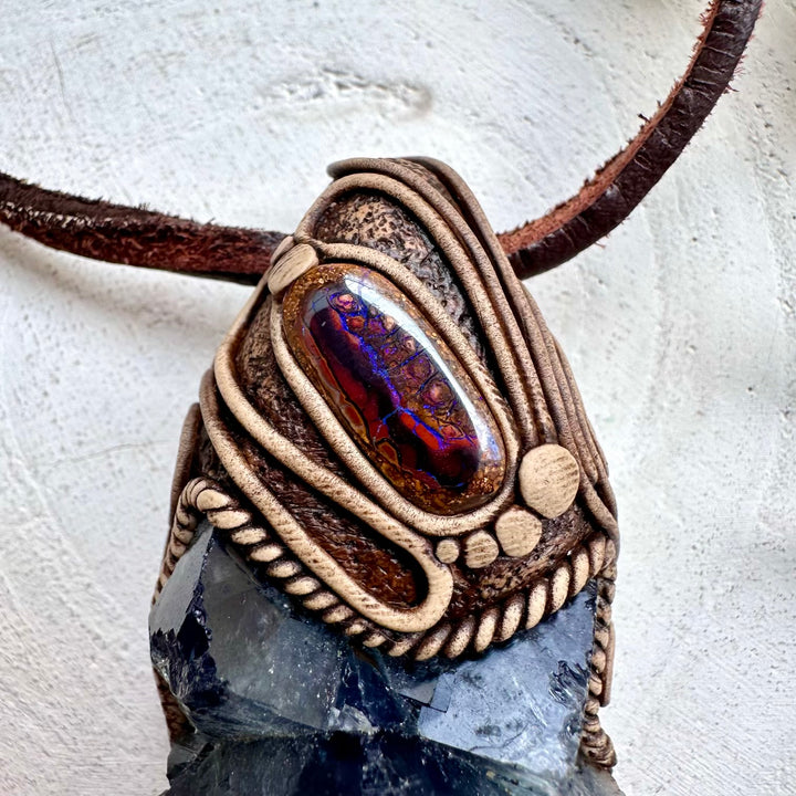 Spiritual jewelry combining fluorite and boulder opal