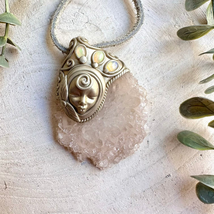 Natural gemstone jewelry handcrafted with Quartz Stalactite and Ethiopian Opal.