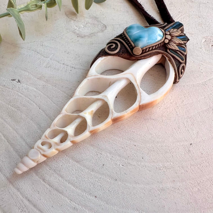 Handmade crystal necklace with Blue Tourmaline and Larimar heart