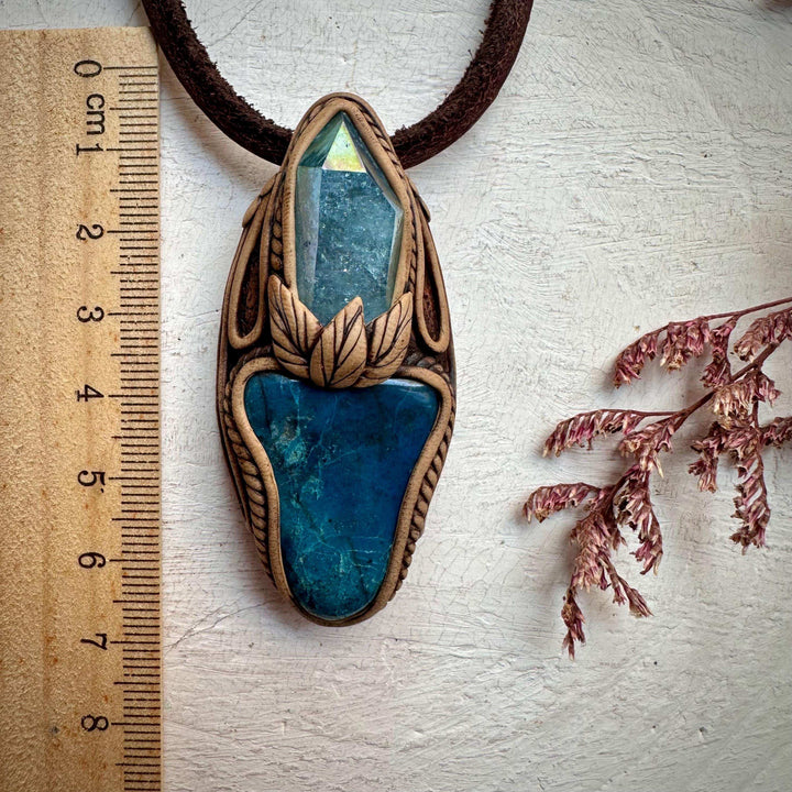 Shattuckite and Aqua Aura Quartz Pendant Necklace - FairyGardenGlow
