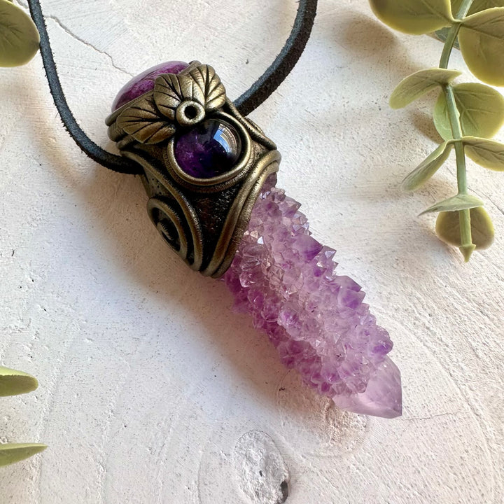 Natural gemstone jewelry showcasing Deep Purple Spirit Quartz with soft purple Stichtite accents.