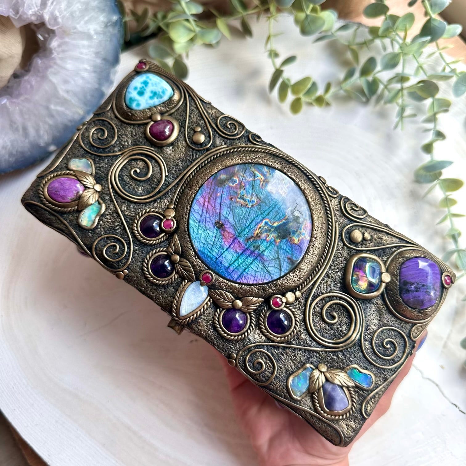 Unique spiritual home decor box with healing gemstones