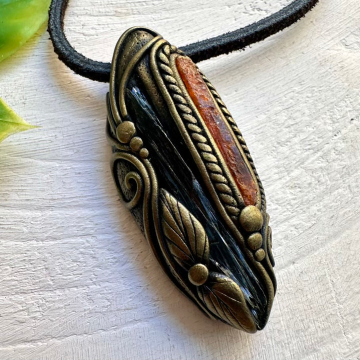 Handmade Necklace with Vivianite and Orange Kyanite – Healing Gemstone Jewelry for Energy Flow