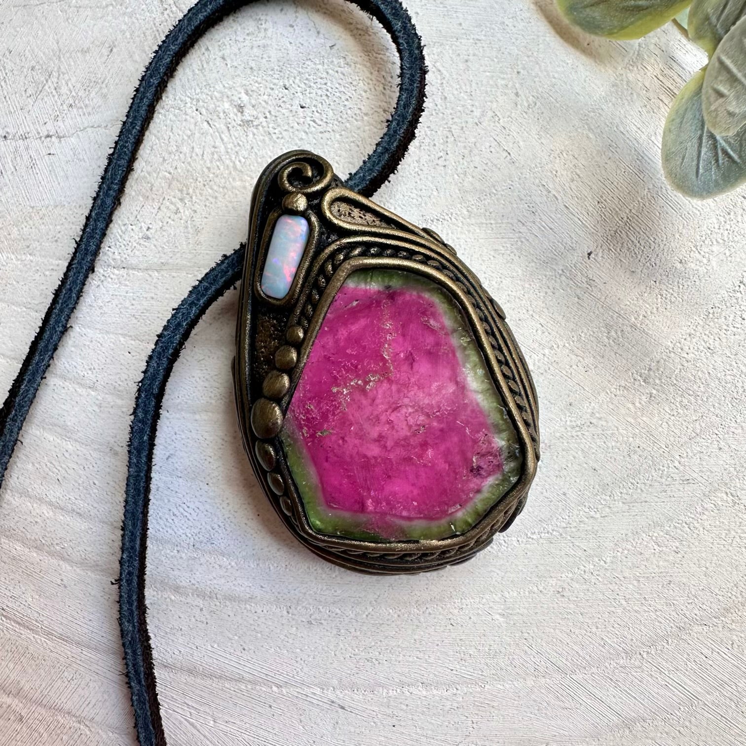 Healing crystal jewelry with opal and watermelon tourmaline