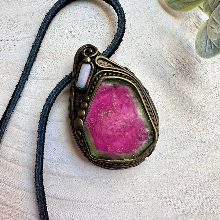 Healing crystal jewelry with opal and watermelon tourmaline