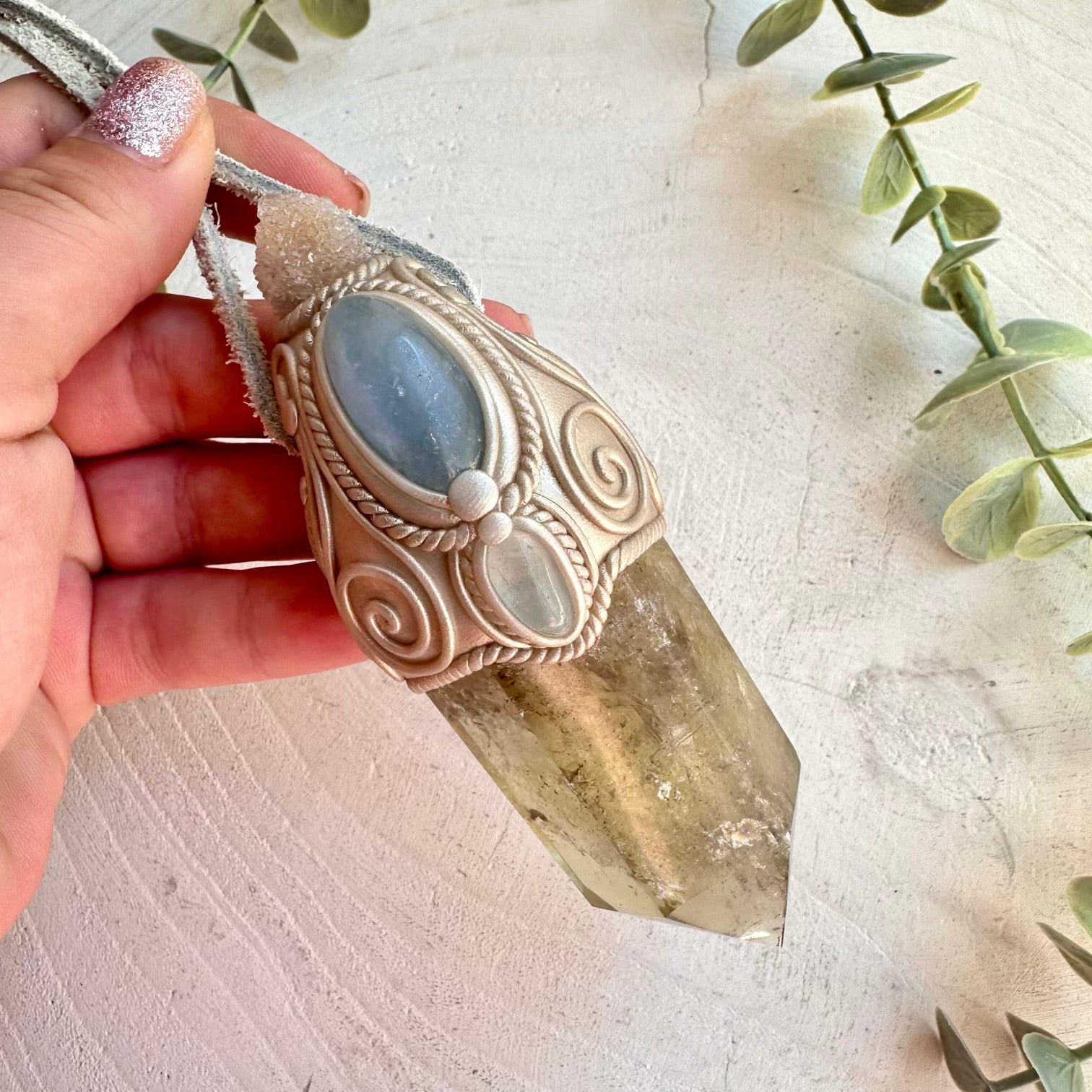 handmade healing crystal tool with Citrine Point, Celestite, Blue Topaz and Spirit Quartz
