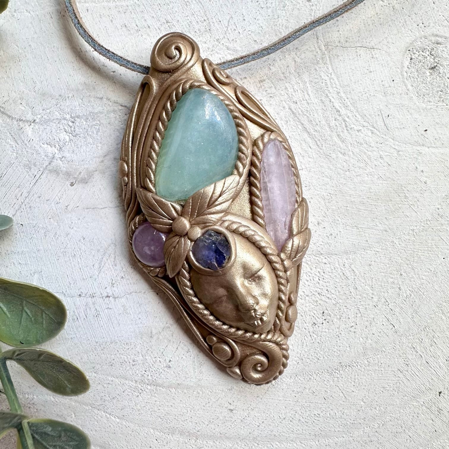 Spiritual jewelry combining aquamarine amethyst and kunzite