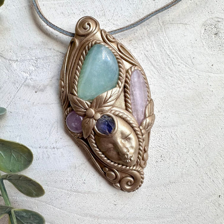 Spiritual jewelry combining aquamarine amethyst and kunzite