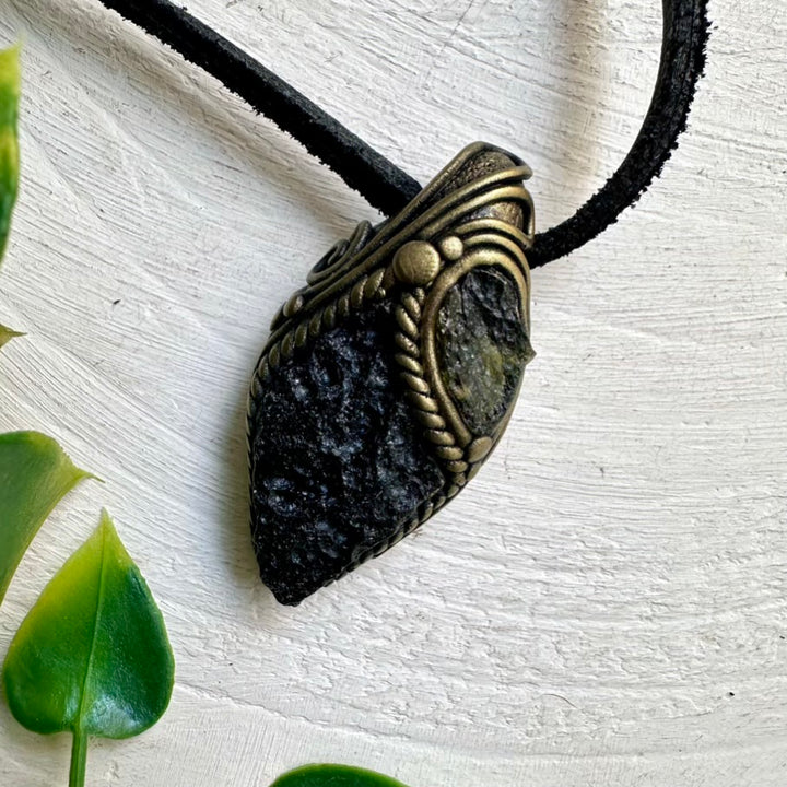 Healing Crystal Jewelry with Moldavite and Black Tektite – Handmade Protection Necklace for Positive Energy