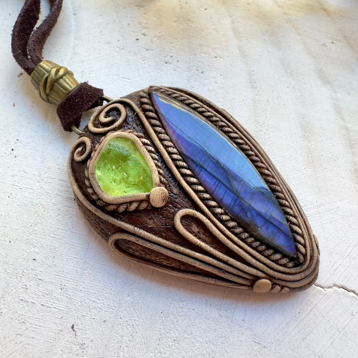 Spiritual gemstone necklace with labradorite and peridot