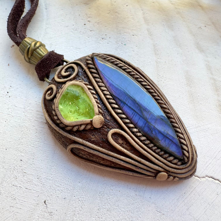 Spiritual gemstone necklace with labradorite and peridot
