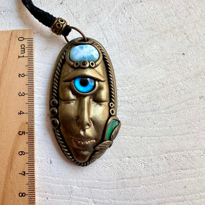 Unique spiritual necklace crafted with natural Larimar, Raw Ethiopian Opal and Blue Sapphire.