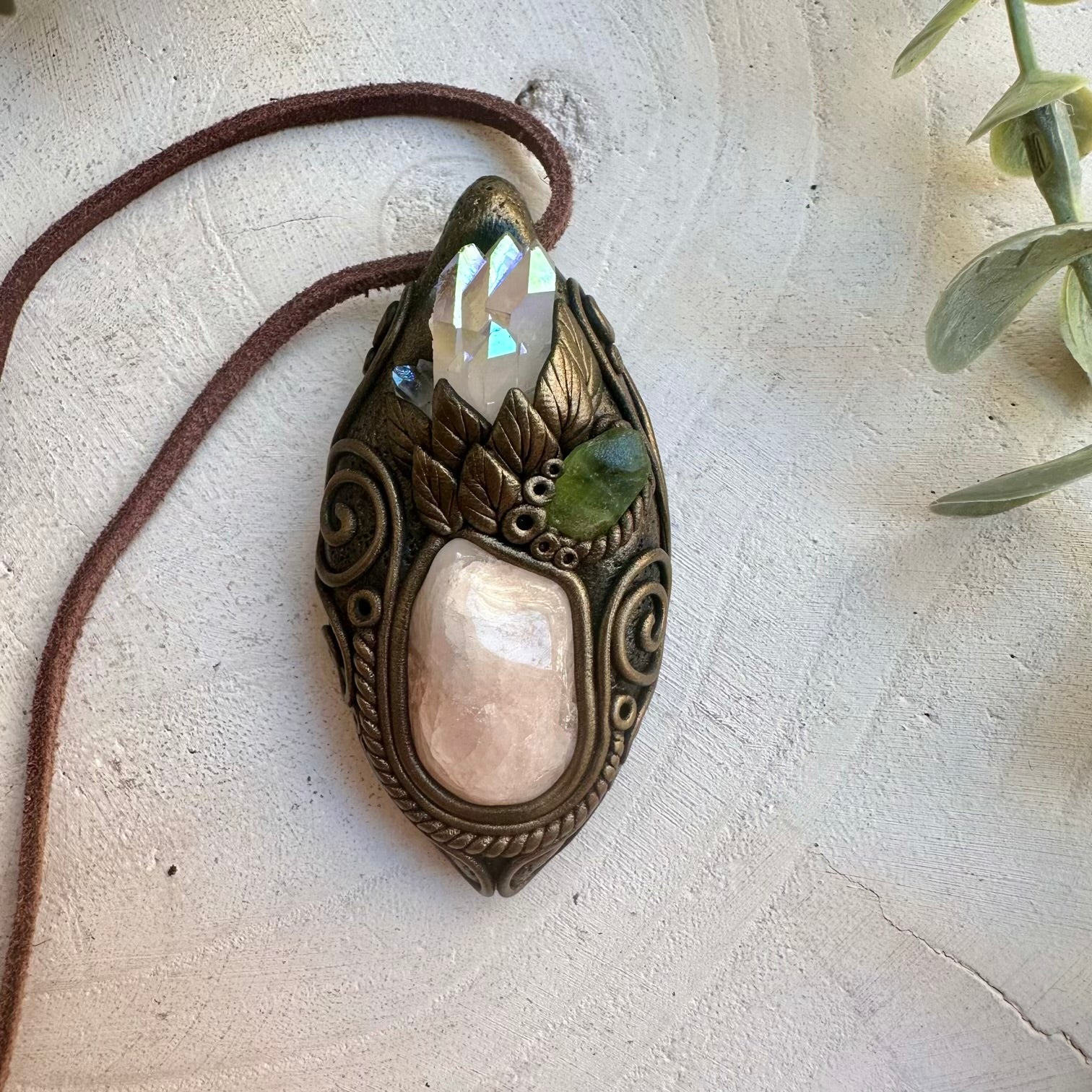 Healing crystal jewelry with angel aura quartz and morganite