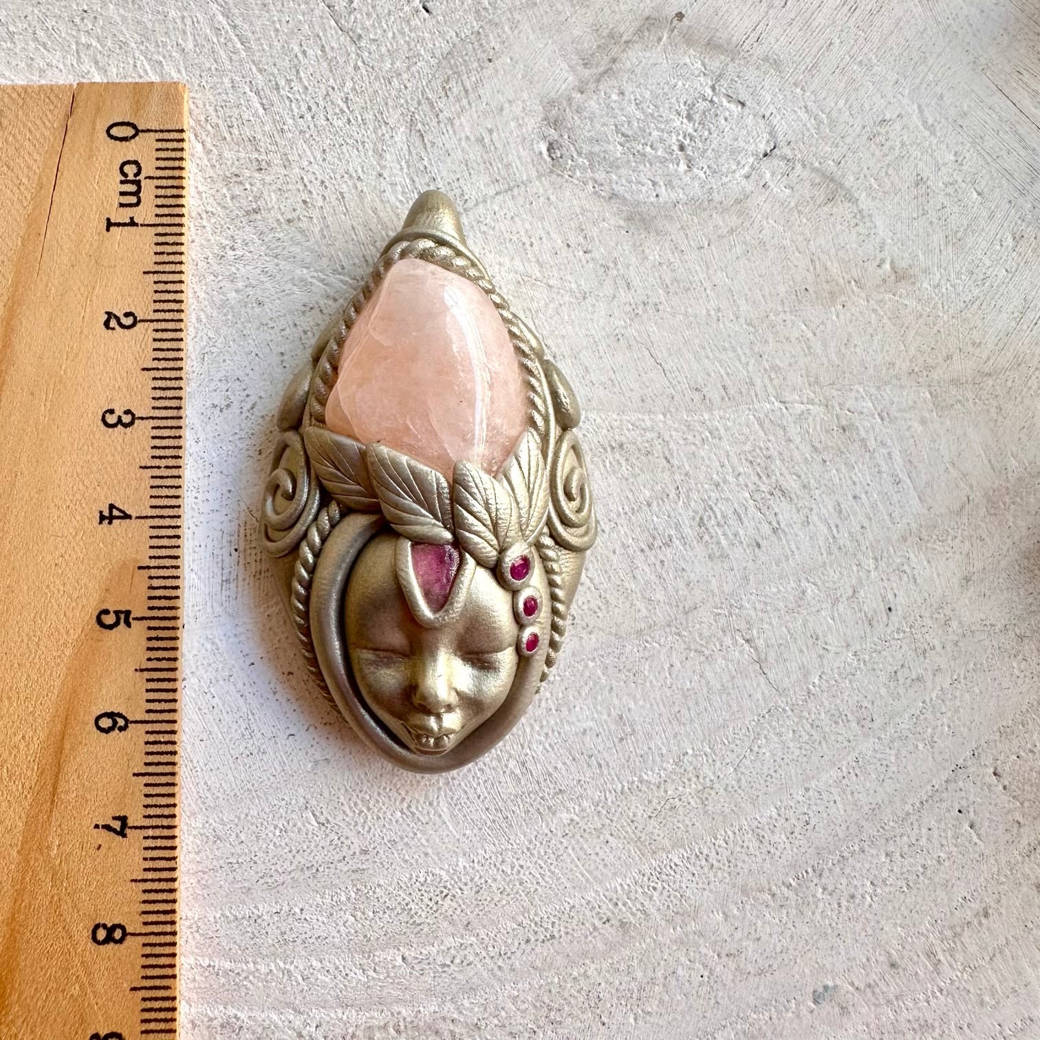 Handmade Goddess necklace featuring Morganite, Ruby and Pink Tourmaline gemstones.