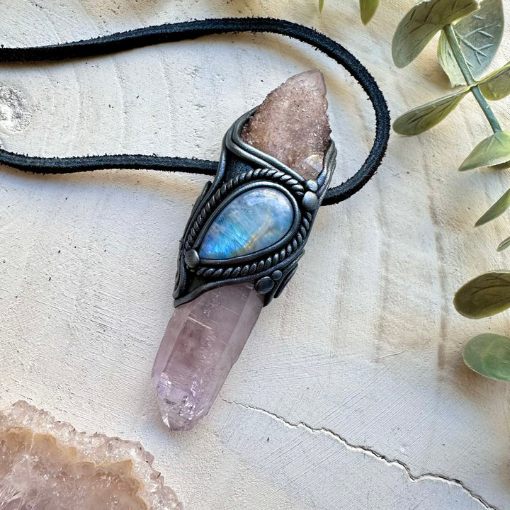 Vera Cruz amethyst paired with spirit quartz in a necklace