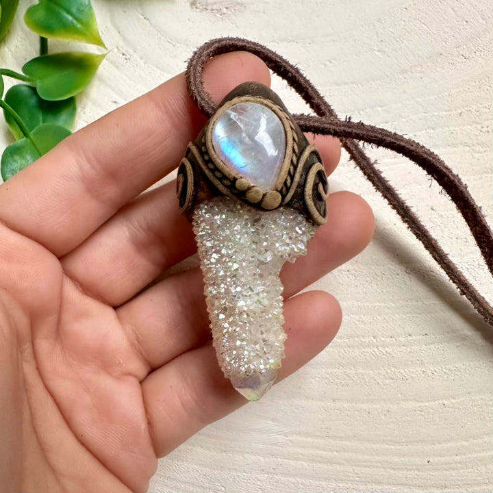 Moonstone and Angel Aura Spirit Quartz spiritual necklace