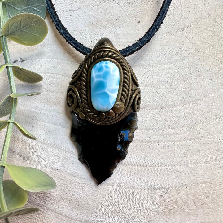 One of a kind black obsidian gemstone necklace