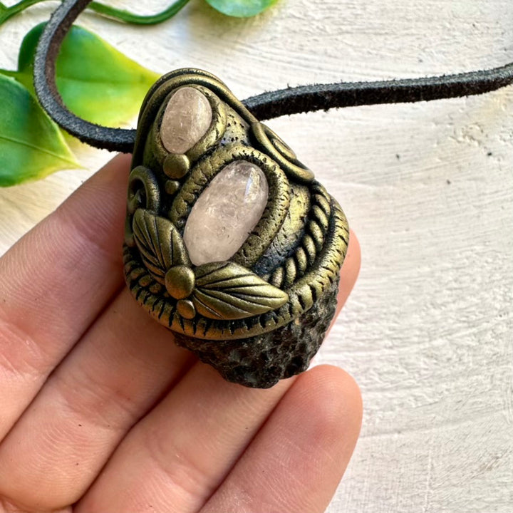 Handcrafted Spiritual Jewelry – Black Tektite and Morganite Healing Stone Pendant